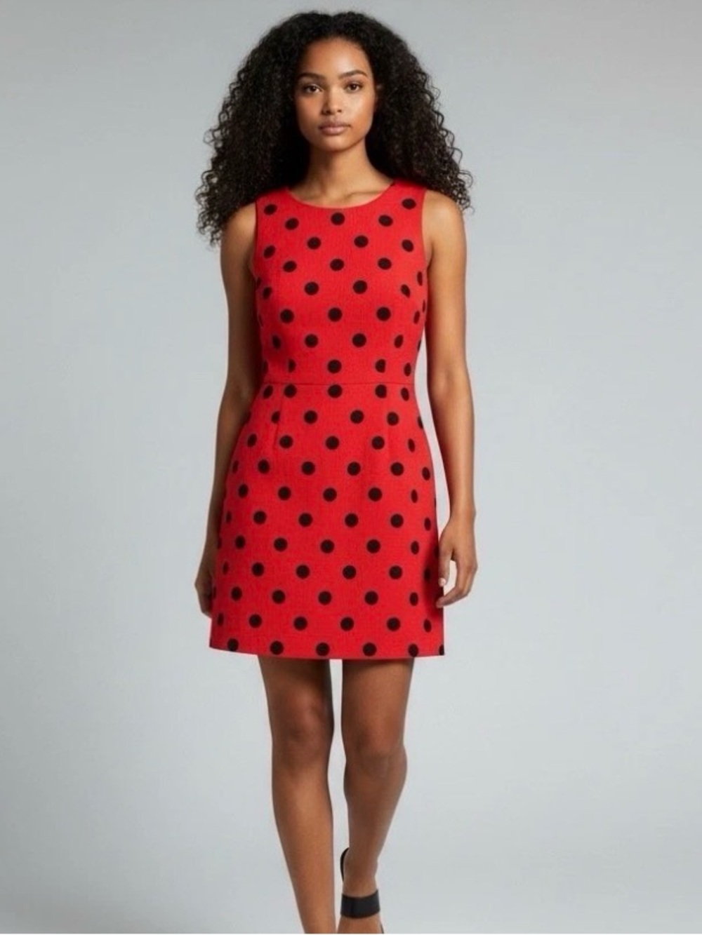 J.Crew Red Black Polka Dot Sleeveless Dress Textured Cotton Line Size 6